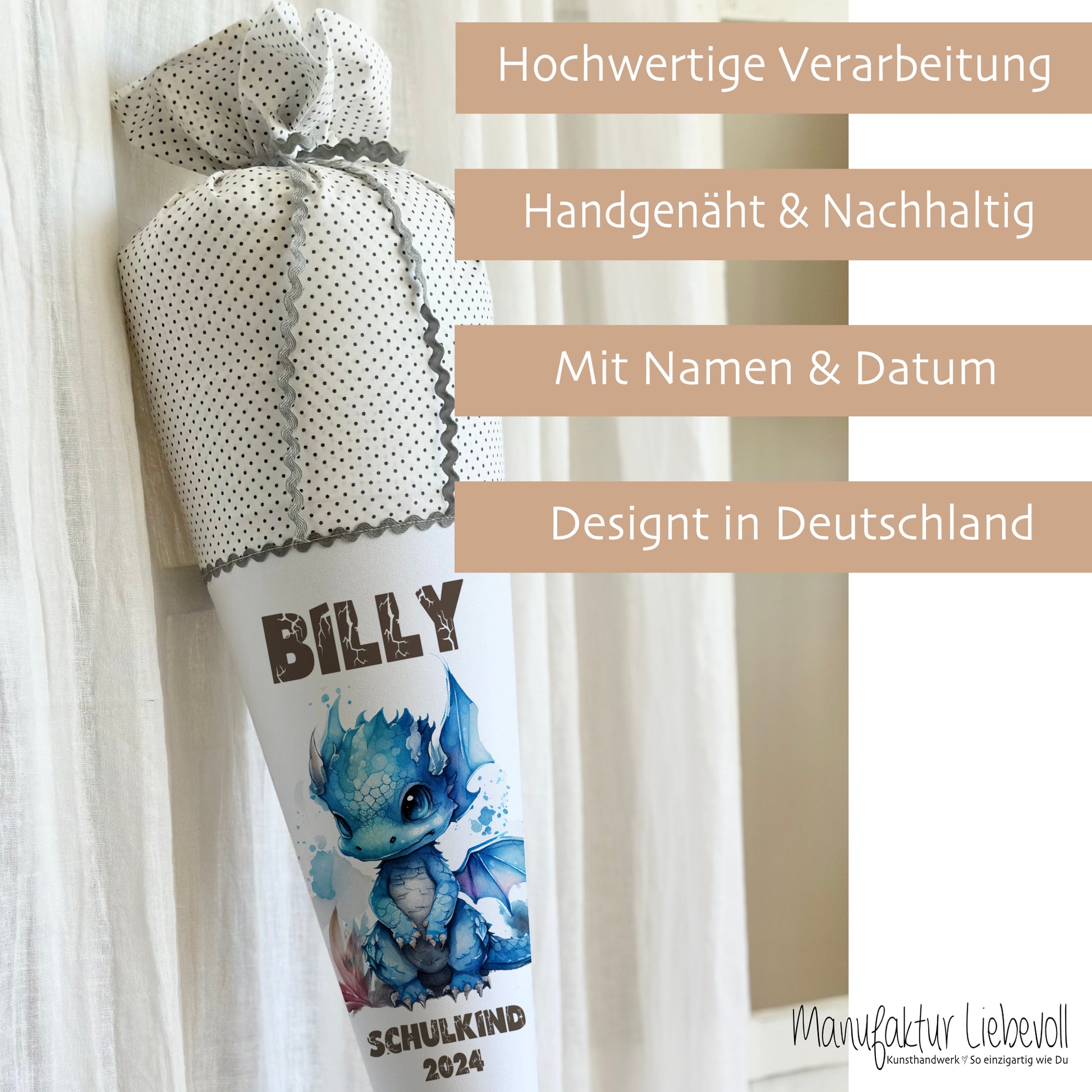 Drachen Schultüte mit Namen für Jungen zur Einschulung