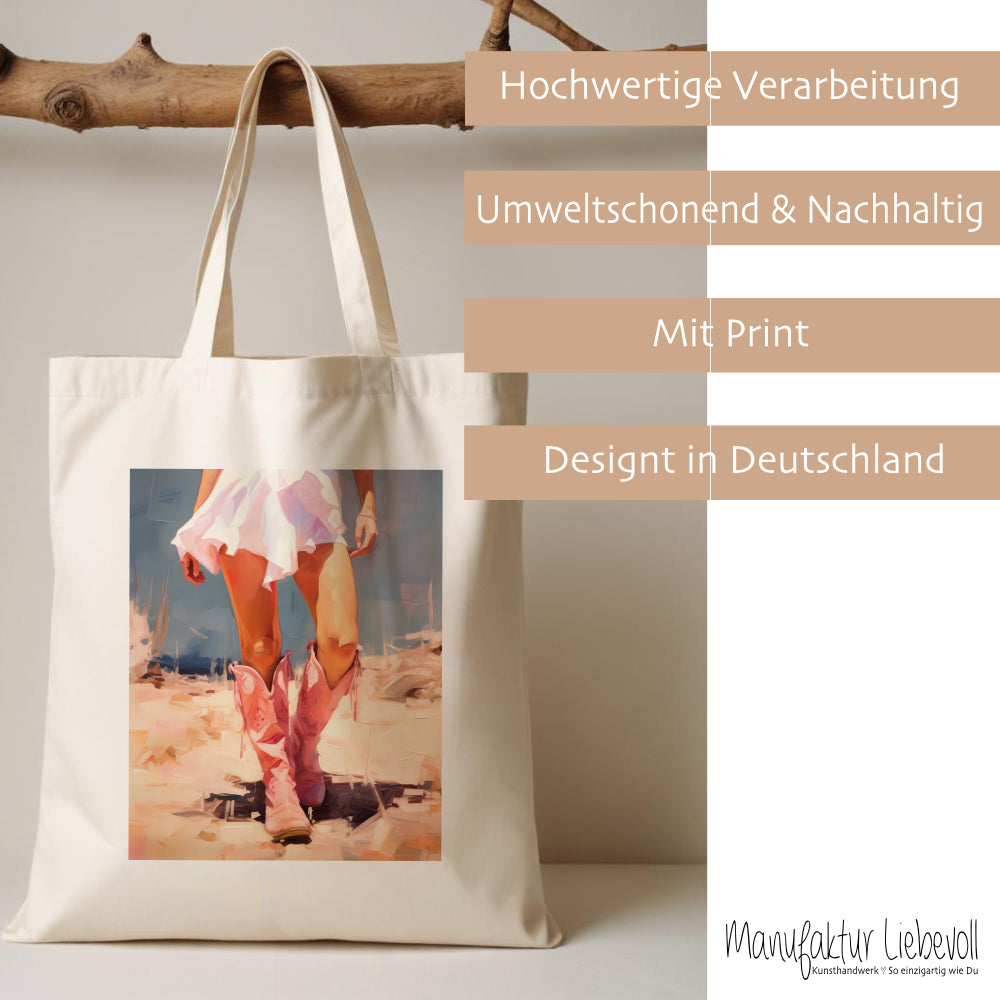 Stoffbeutel bedruckt,  Motive: Cowgirl mit Boots, Respectfully, Thank u, next