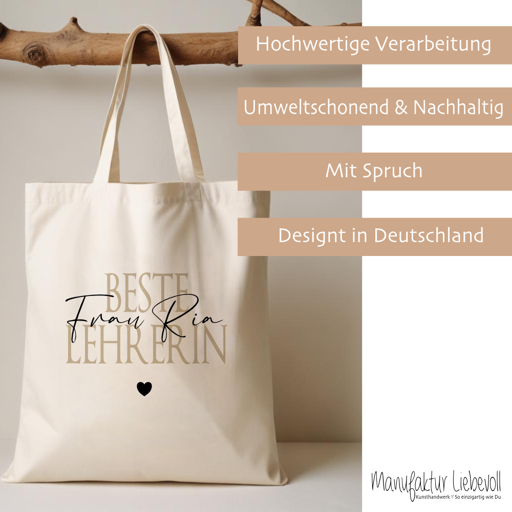 Personalisierter Stoffbeutel, 3 Motive: Beste Erzieherin, Beste Lehrerin, Beste Hebamme