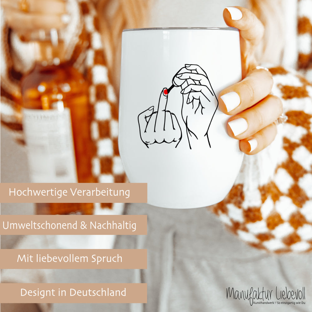 Weinglas to go mit Deckel, Thermobecher Edelstahl Becher, Sektbecher,  Spruch Mittelfinger Fuck