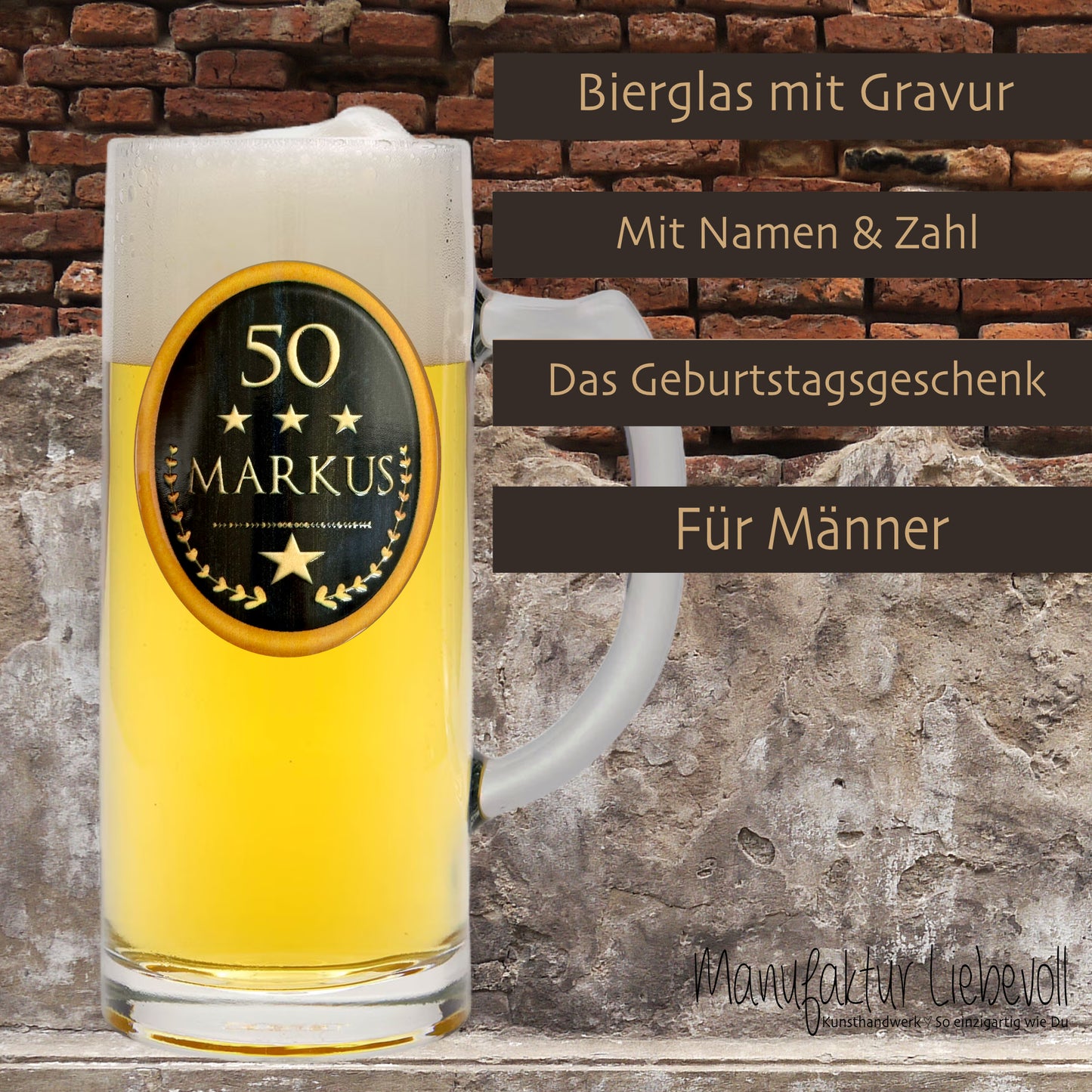 Personalisiertes Bierglas mit Geburtstagszahl und Wunschnamen