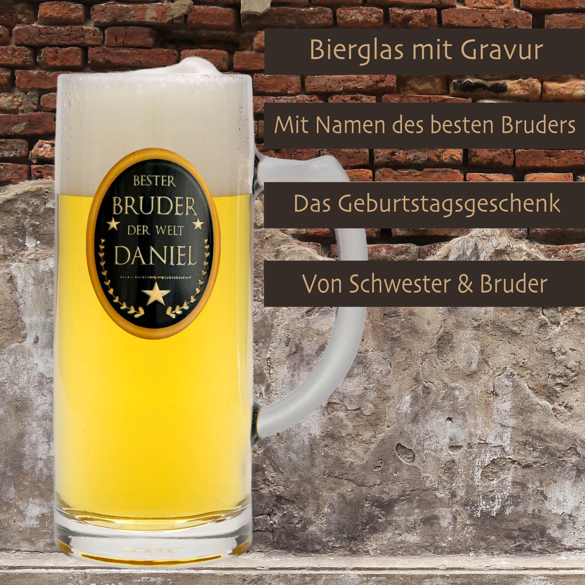 Bierglas Gravur Bruder Name Geschenk Geburtstag Bierkrug personalisiert Geburtstagsgeschenk Bester Bruder der Welt