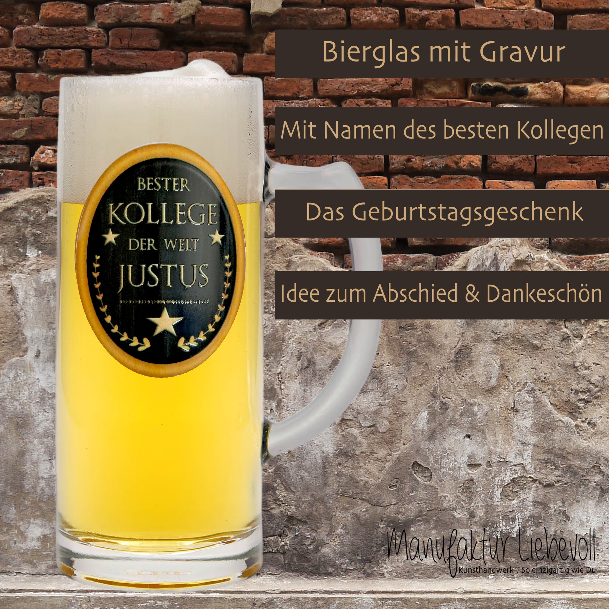 Bierglas Gravur Kollege Name Geschenk Geburtstag Abschied Rente Ruhestand Bierkrug personalisiert Geburtstagsgeschenk I Manufaktur Liebevoll