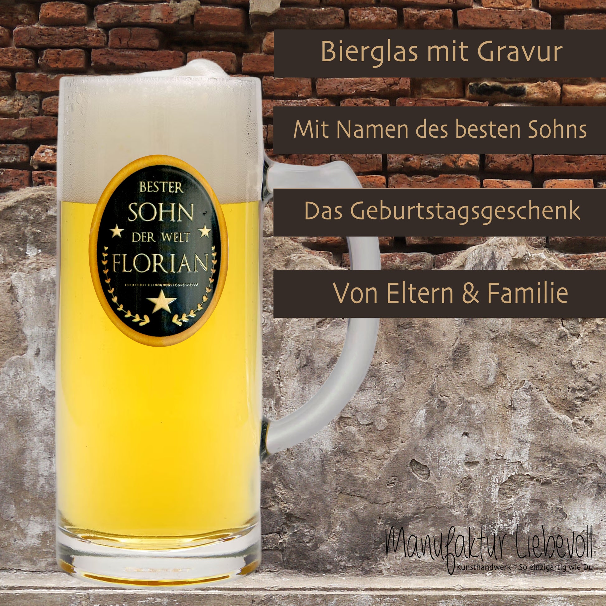 Bierglas Gravur Sohn Name Geschenk Geburtstag Bierkrug personalisiert Geburtstagsgeschenk I Manufaktur Liebevoll