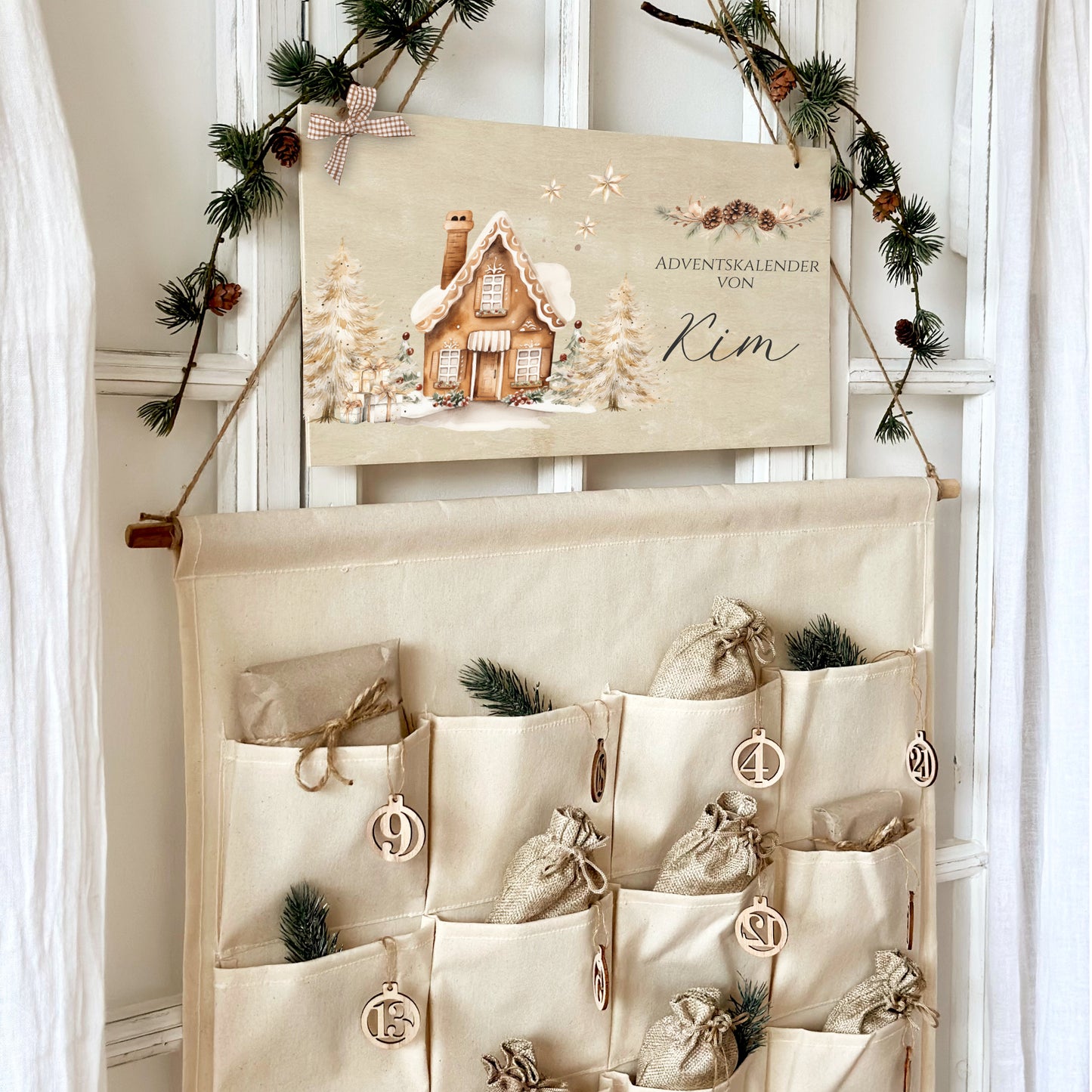 XL Adventskalender "Winterhaus" mit Namen zum Befüllen Stoff Adventskalender Geschenk Weihnachten Frauen Männer