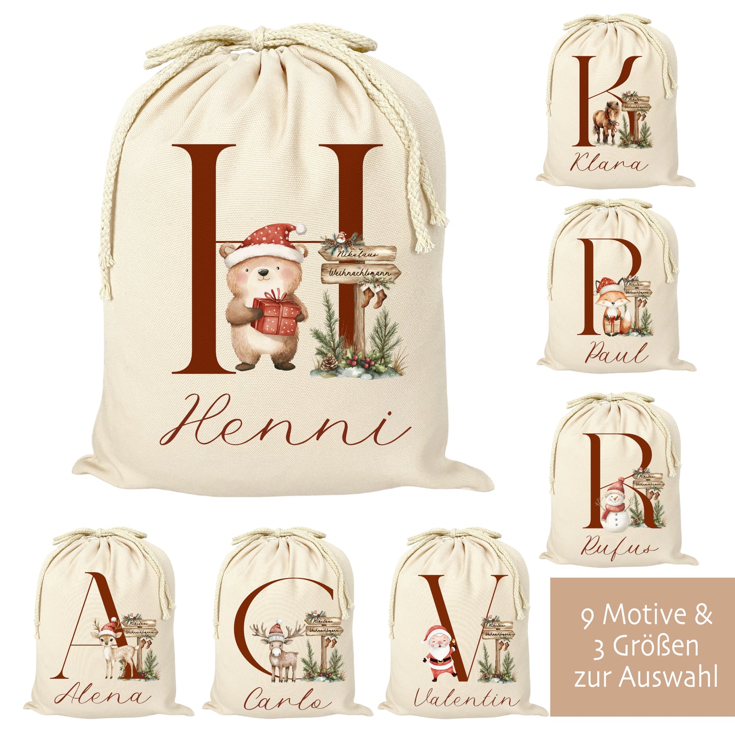 Nikolaussack Weihnachtsmannsack Geschenkesack Name Kinder