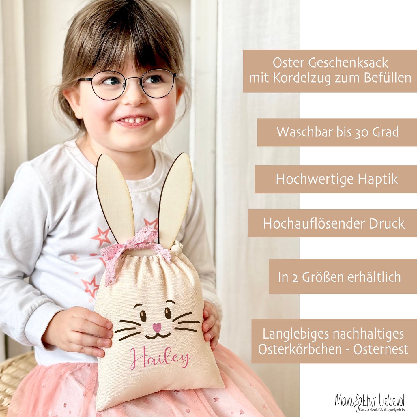 Osterkörbchen aus Stoff 3 Varianten mit Namen & Holzhasen