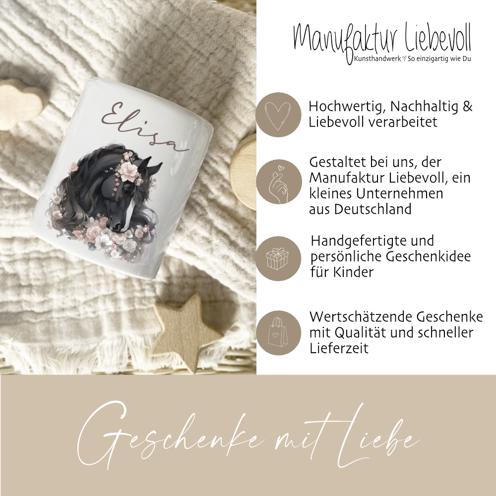 Keramik Spardose "Pony" mit Namen für Mädchen | Geschenk für Kinder | Personalisiertes Geldgeschenk I Geschenkidee zum Geburtstag | 10 Motive zur Auswahl