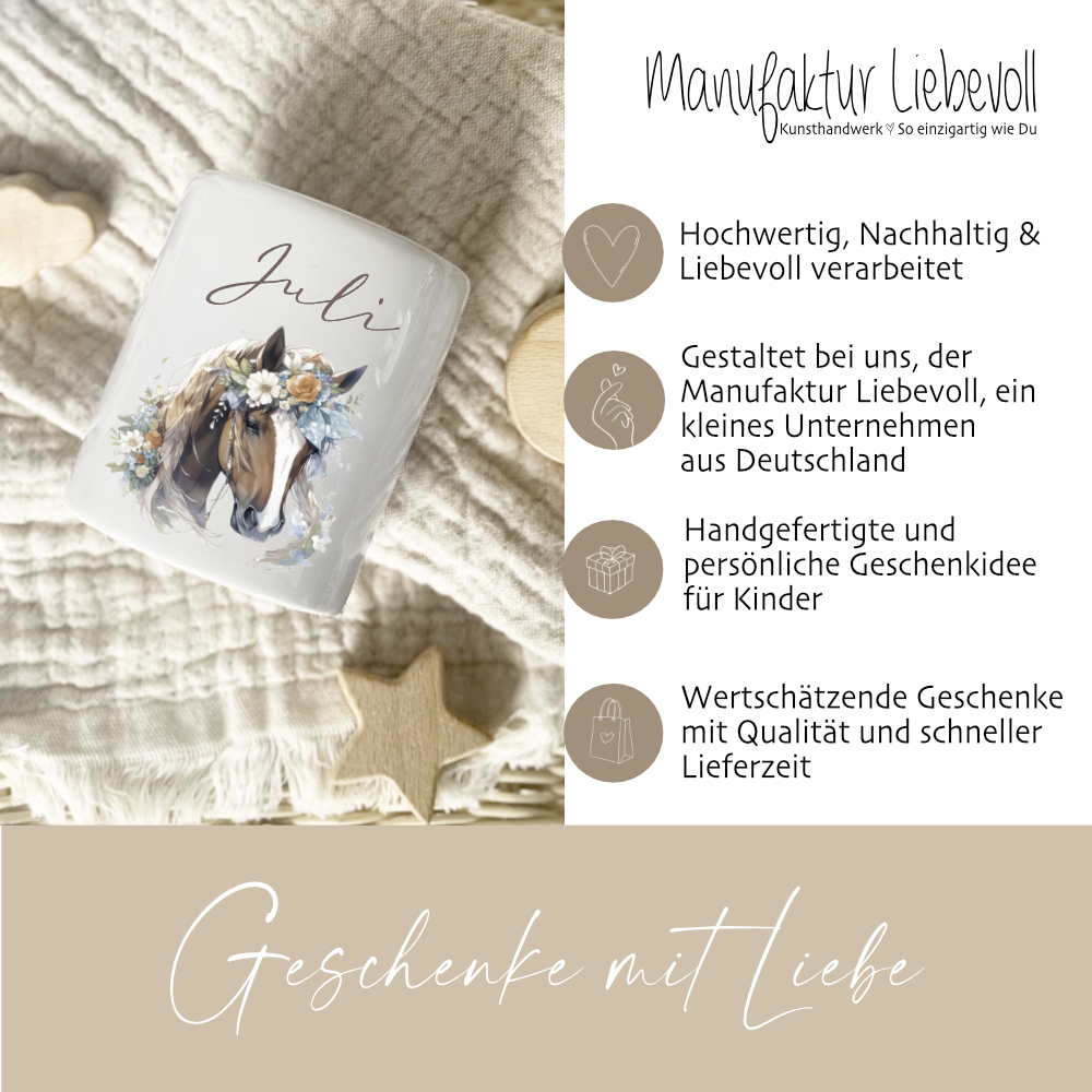 Spardose "Pony" mit Namen für Mädchen | Geschenk für Kinder | Personalisiertes Geldgeschenk I Geschenkidee zum Geburtstag | 10 Motive zur Auswahl