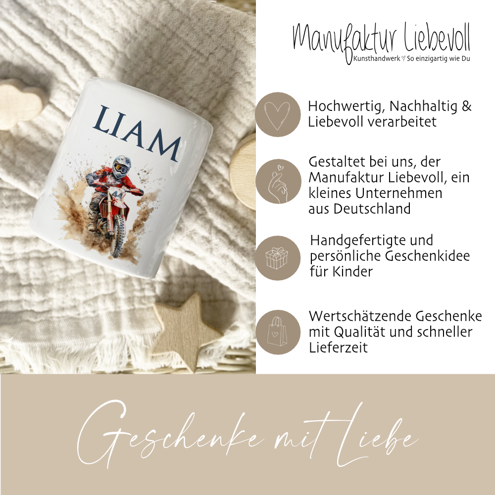 Spardose Motorrad mit Namen als Kindergeschenk