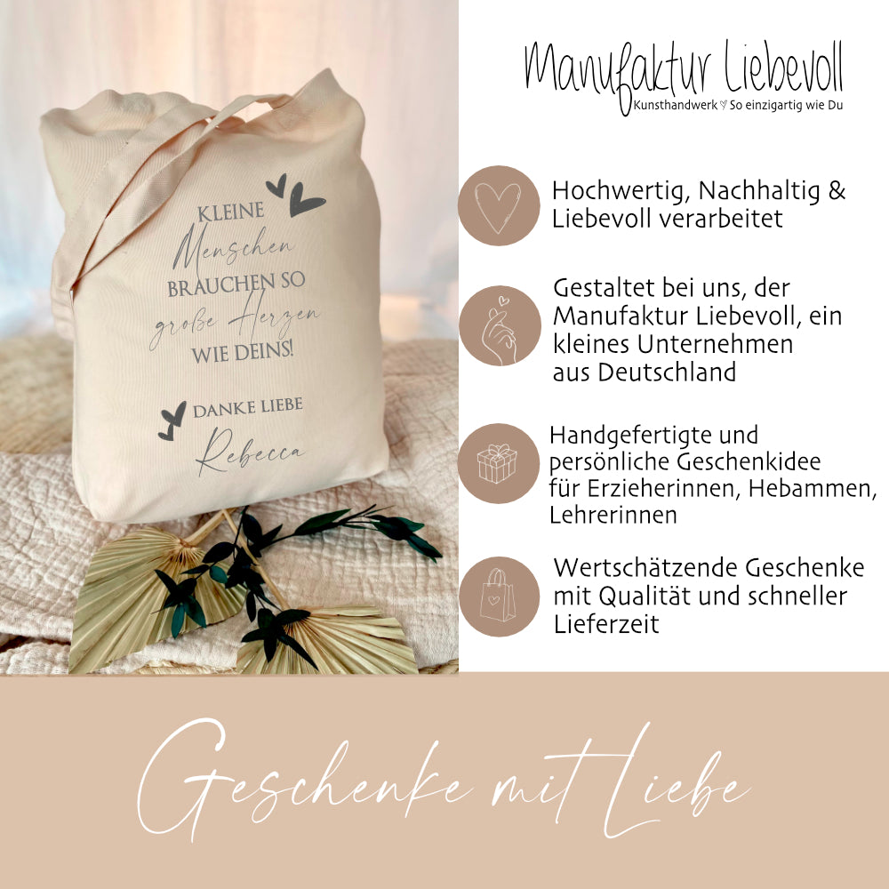 Personalisierter Stoffbeutel für Erzieherinnen, Hebammen, Lehrerinnen | Stofftasche als Dankeschön, zum Abschied