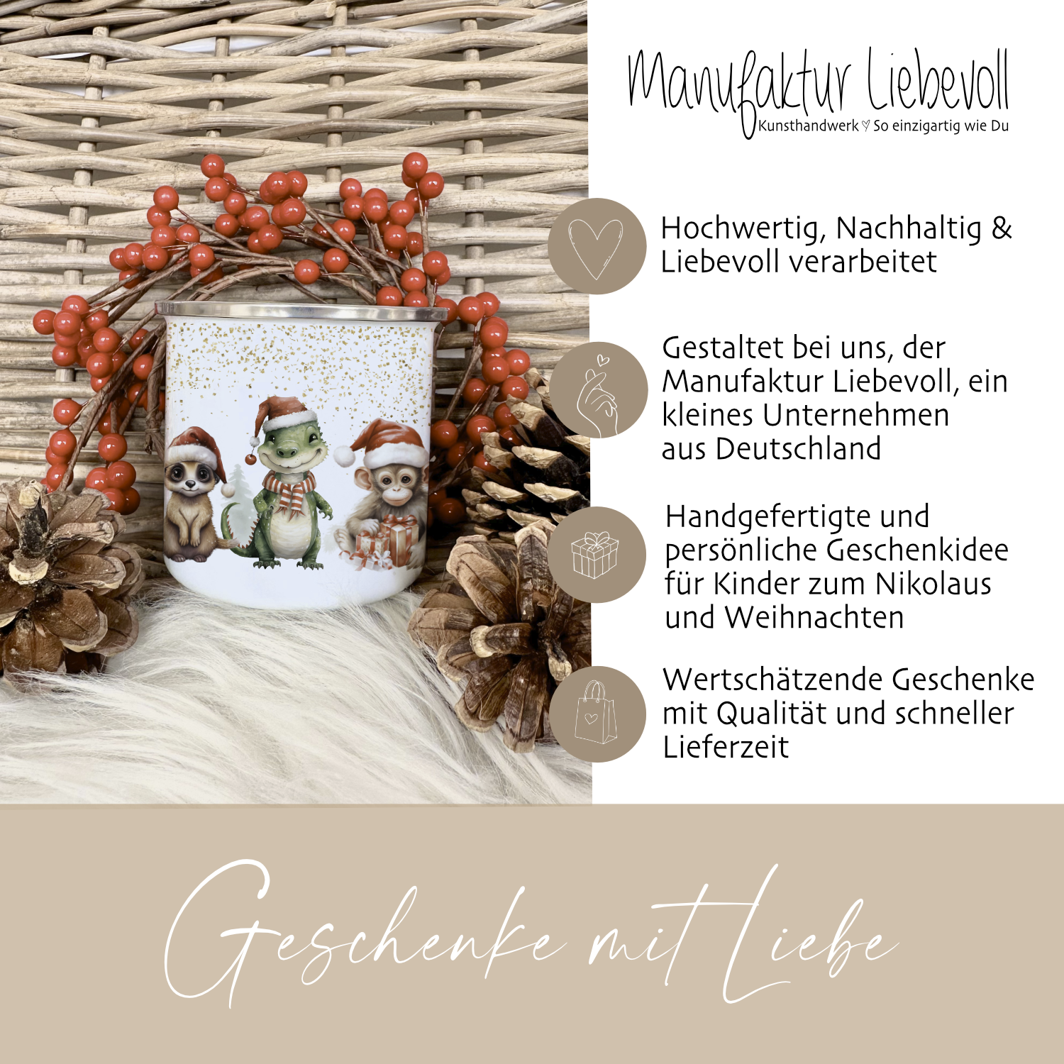 Weihnachtstasse Tiere mit Namen für Kinder als Geschenk Nikolaus WeihnachtenWeihnachtstasse Tiere mit Namen für Kinder als Geschenk Nikolaus Weihnachten