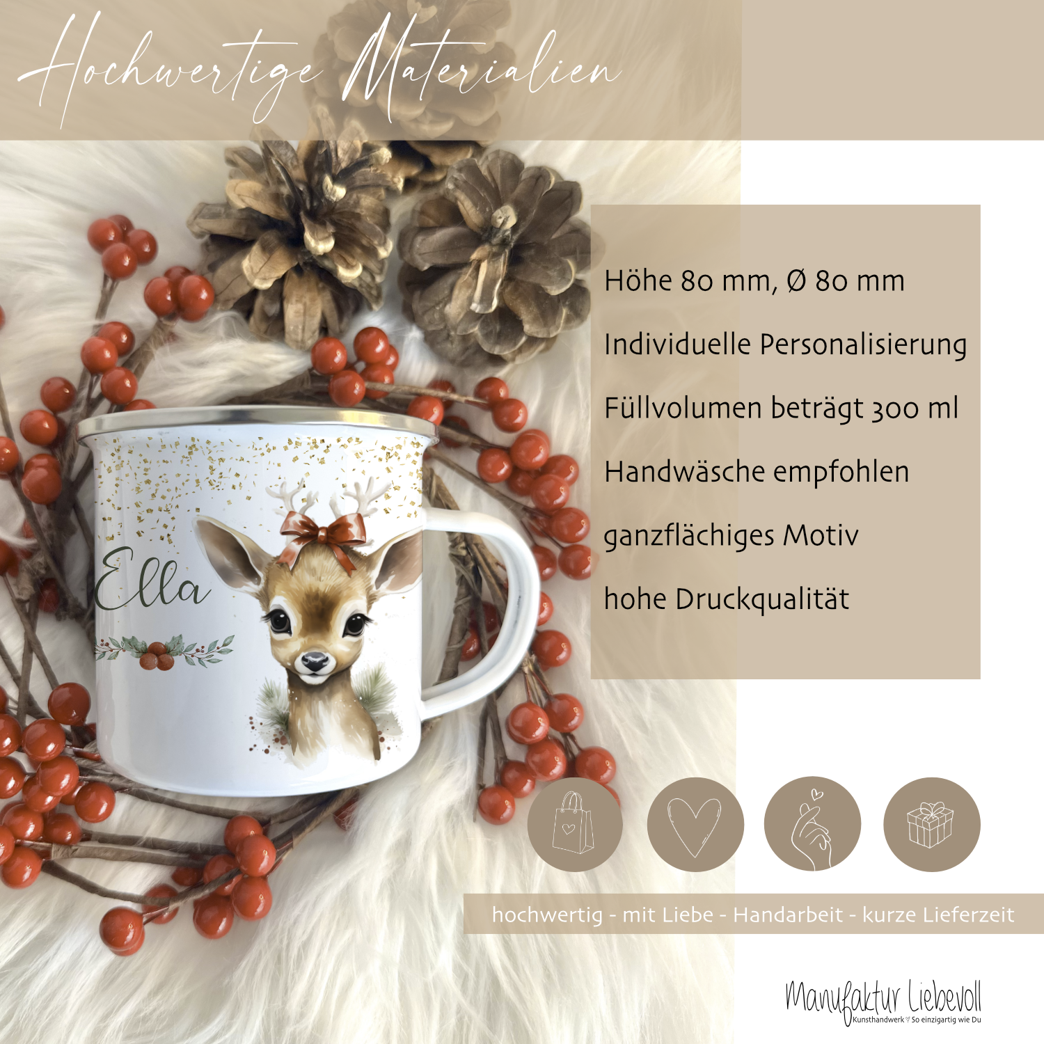 Kinder Tasse Reh mit Namen als Geschenkidee Niklaus Weihnachten 