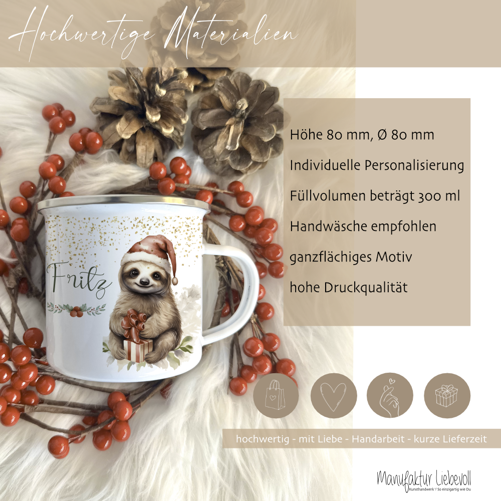 Faultier Tasse mit Namen als Weihnachtsgeschenk für Kinder