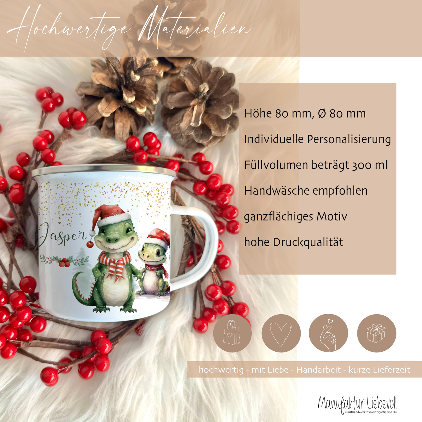 Dino Kindertasse mit Namen als Geschenk Nikolaus Weihnachten für Jungen