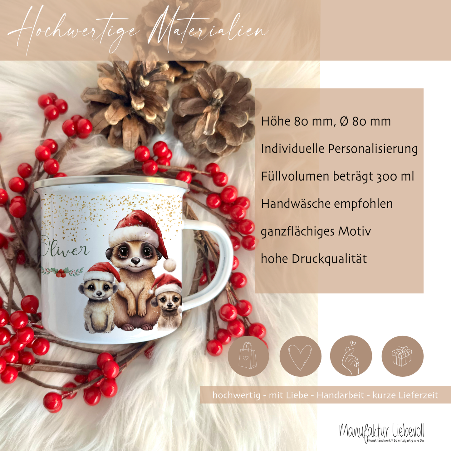 Erdmännchen Tasse mit Namen als Geschenk für Kinder Weihnachten Nikolaus