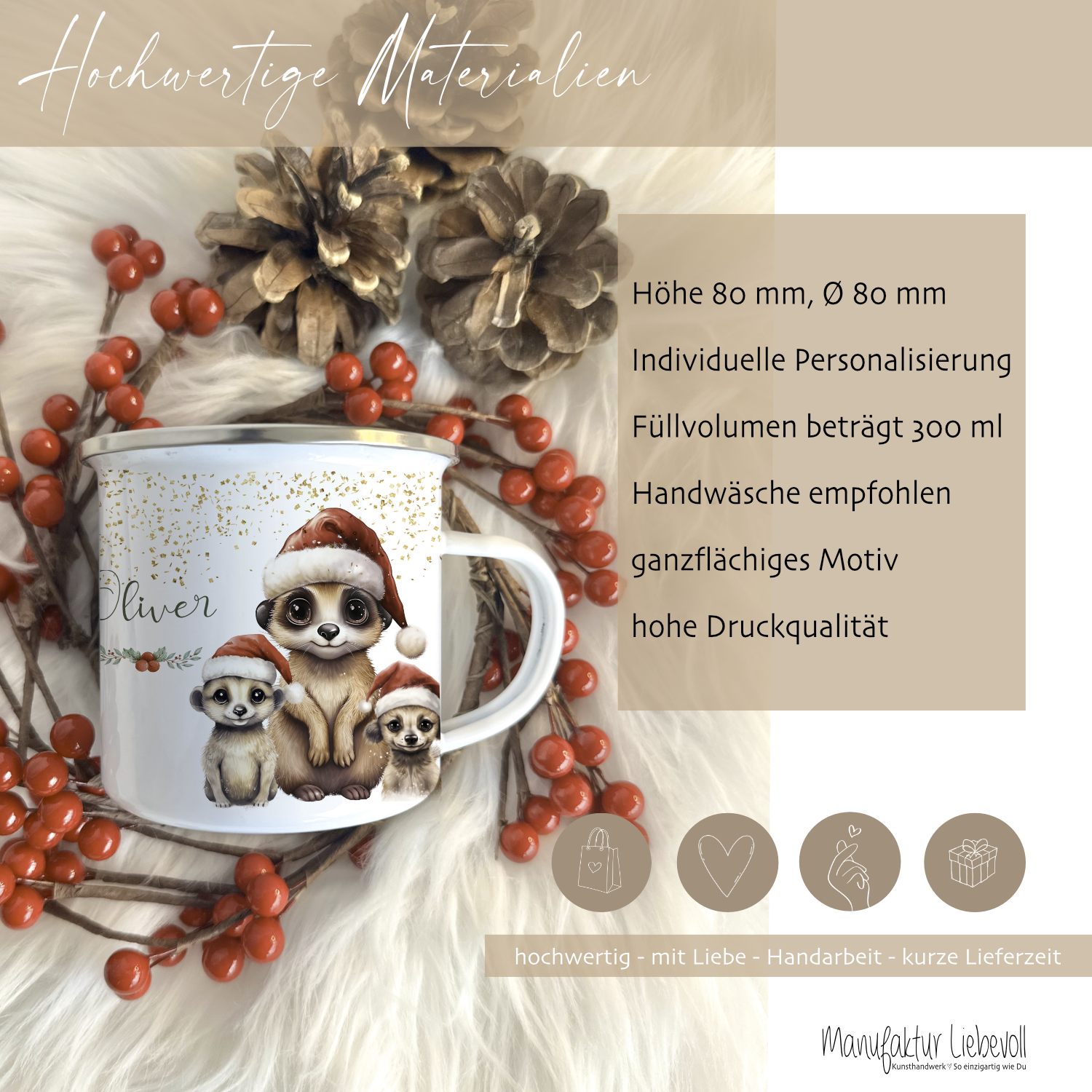 Erdmännchen Tasse mit Namen als Geschenk für Kinder Weihnachten Nikolaus