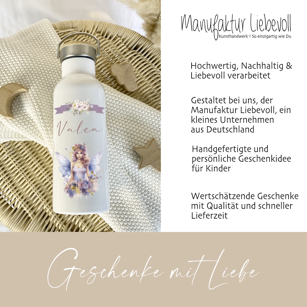 Trinkflasche Elfe Fee mit Namen für Mädchen Teenager als Geschenk