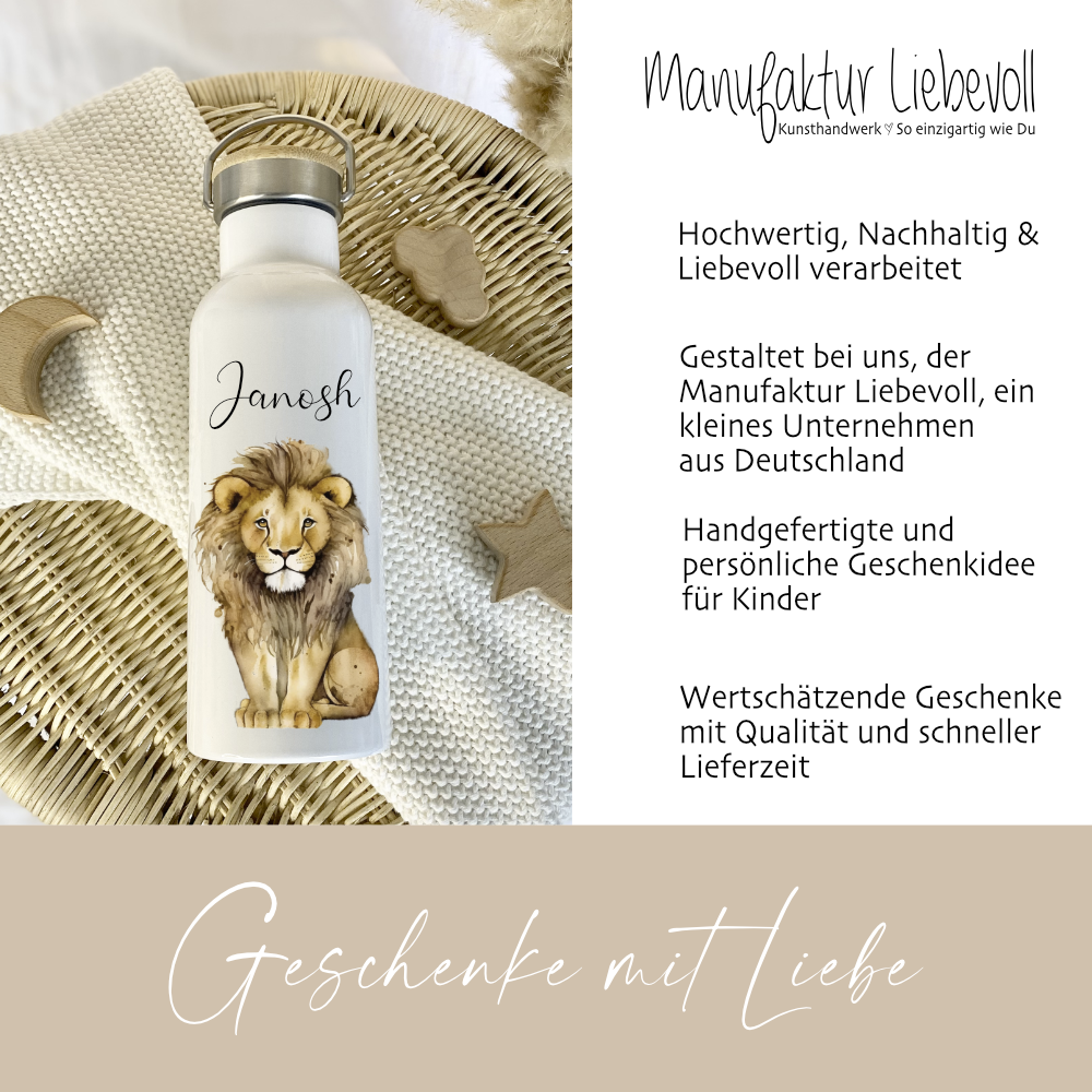 Kinder Trinkflasche Löwe als Geschenkidee mit Namen für Kinder