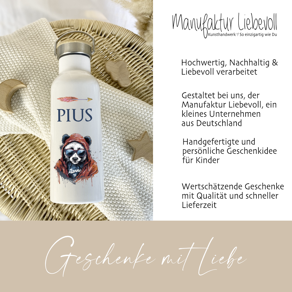 Panda Trinkflasche mit Namen für Jungen als Geschenkidee