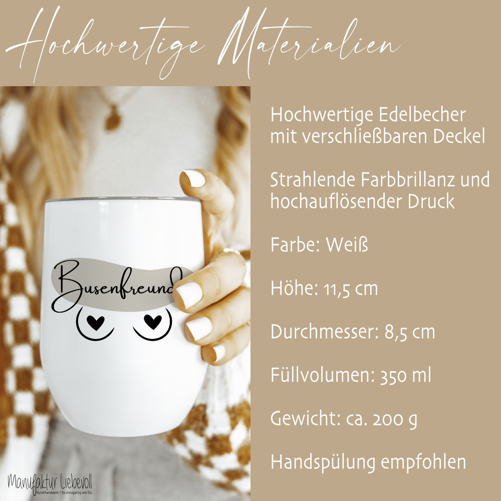 Weinbecher Busenfreundin aus Edelstahl für die Beste Freundin, 3 Motive zur Auswahl