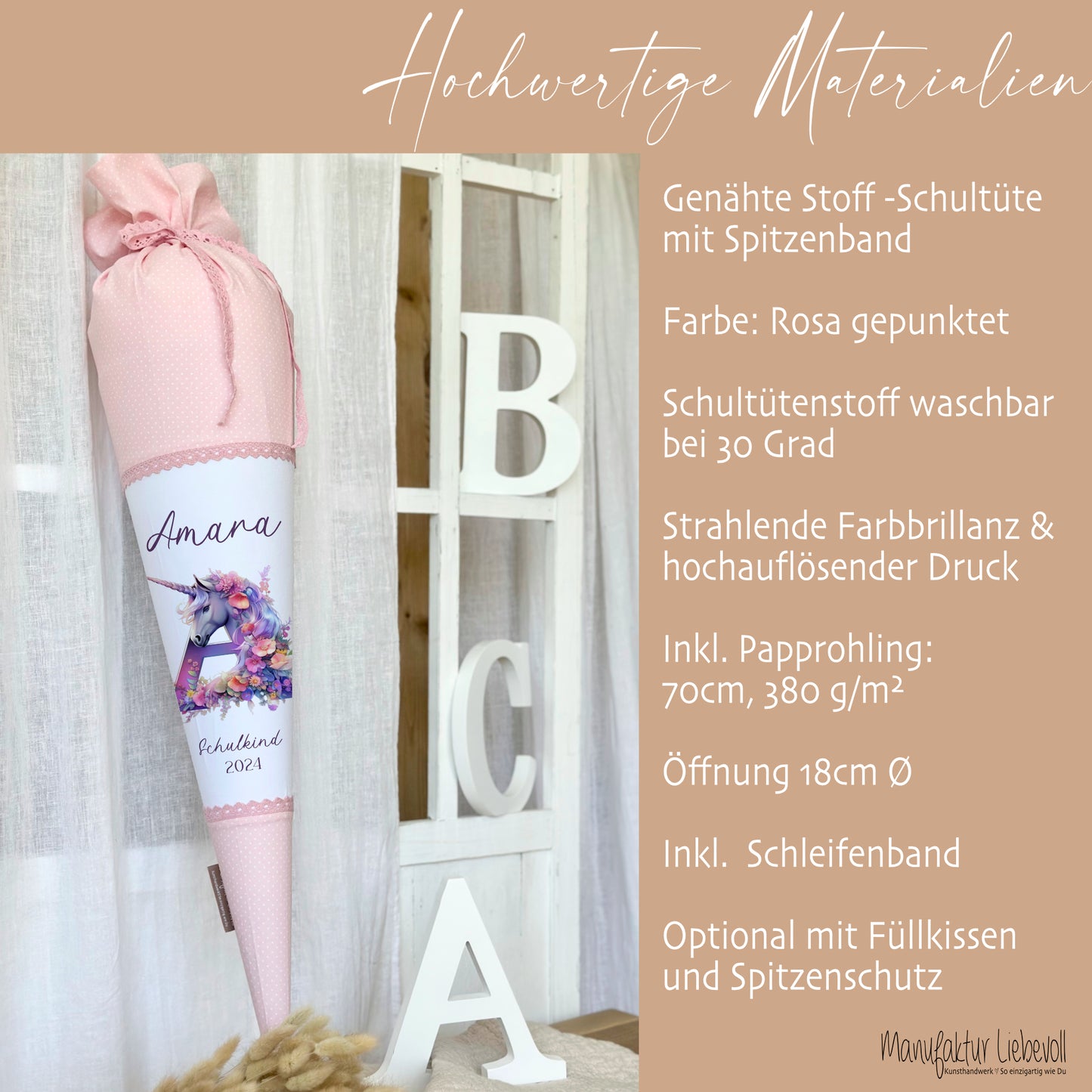 Einhorn Schultüte Buchstaben für Mädchen zur Einschulung