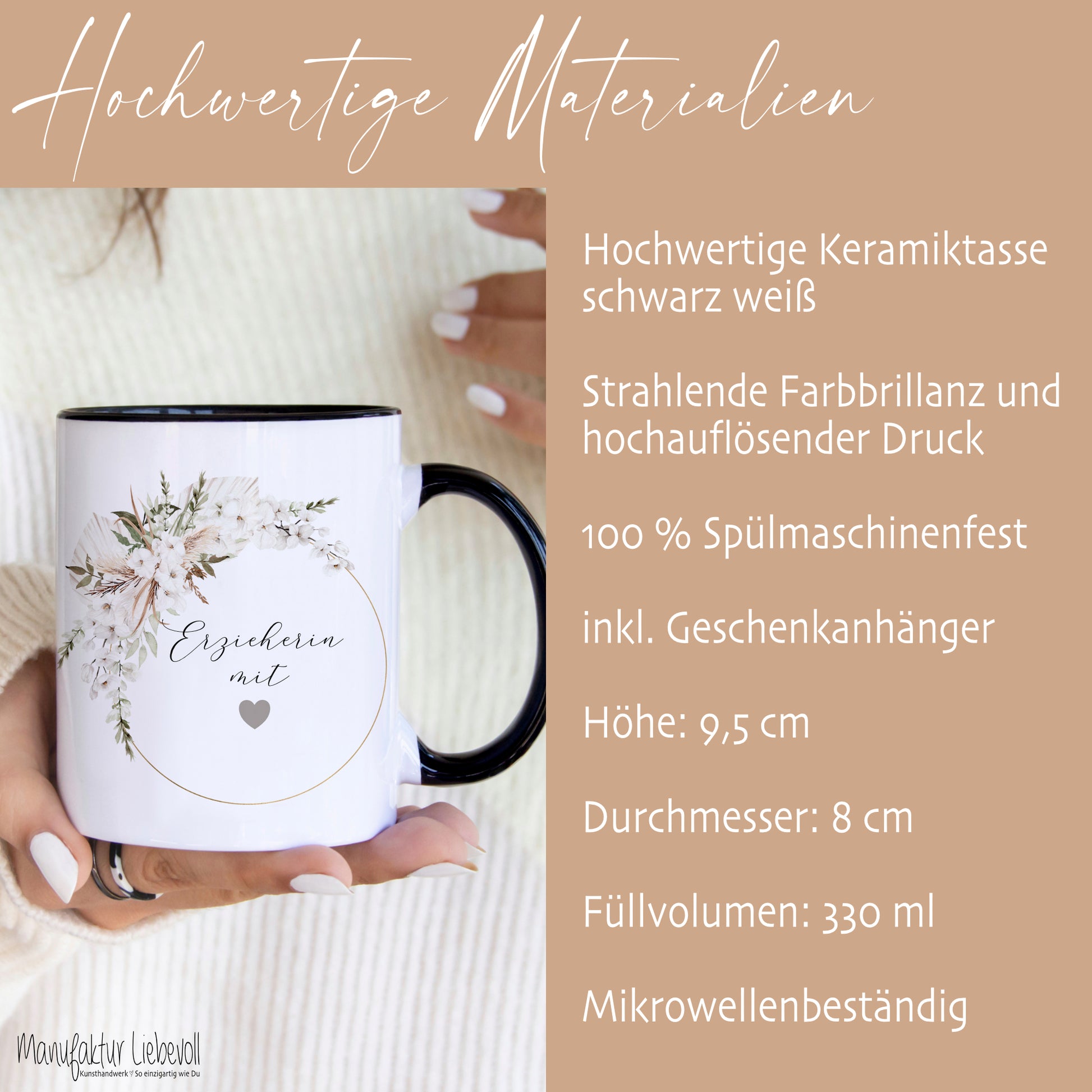 Tasse Erzieherin mit Herz als Geschenk zum Abschied Dankeschön