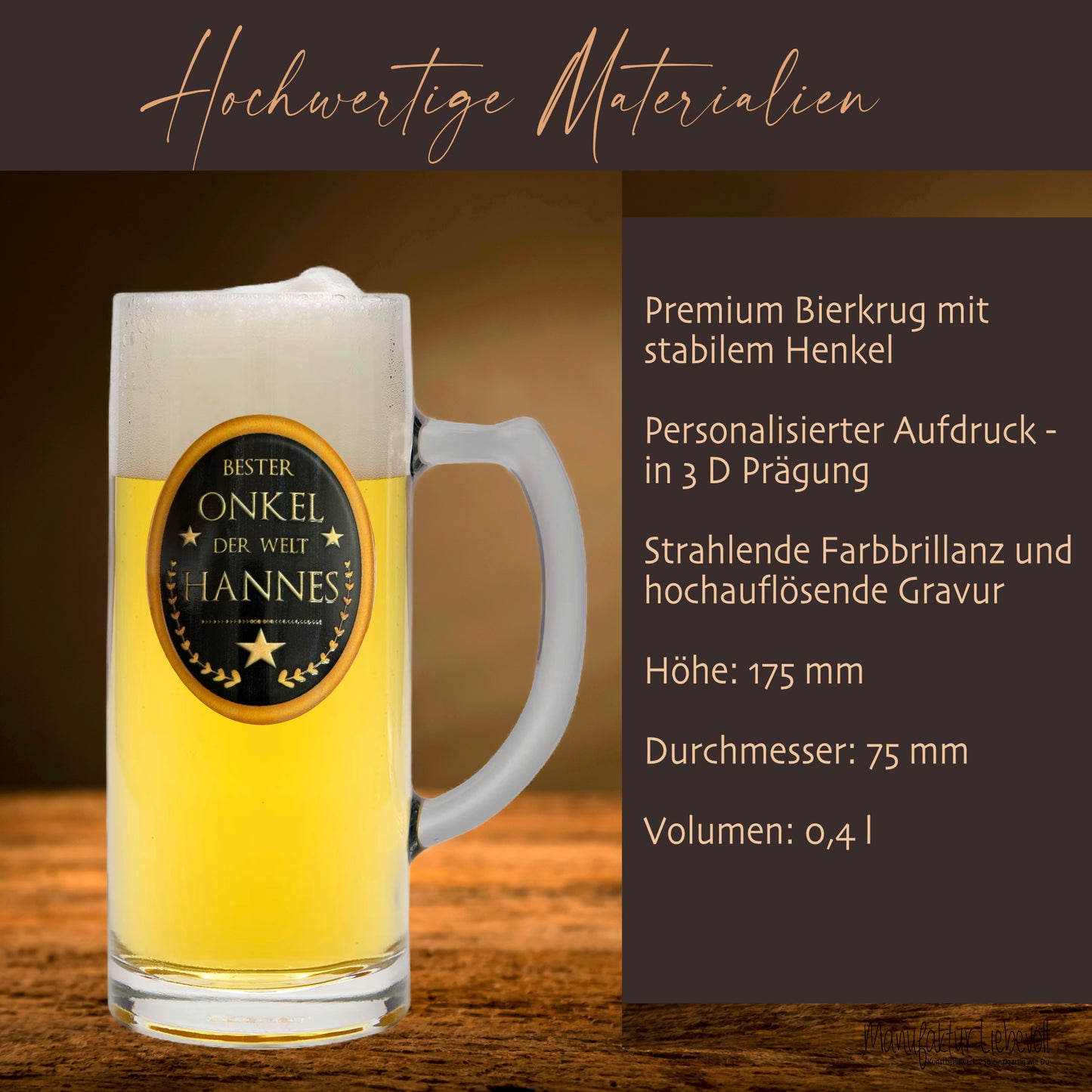 Bierglas Gravur Onkel Name Geschenk Geburtstag Bierkrug personalisiert Geburtstagsgeschenk I Manufaktur Liebevoll