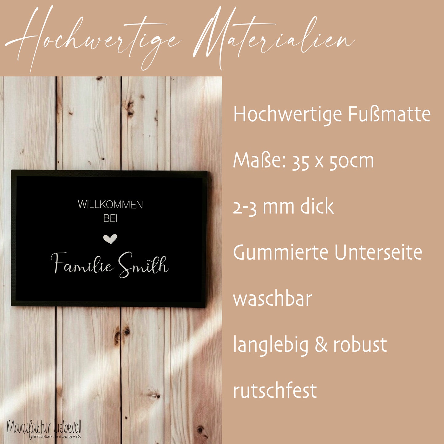 Fußmatte personalisiert mit dem Namen der Familie | Optional als Set mit Türschild erhältlich
