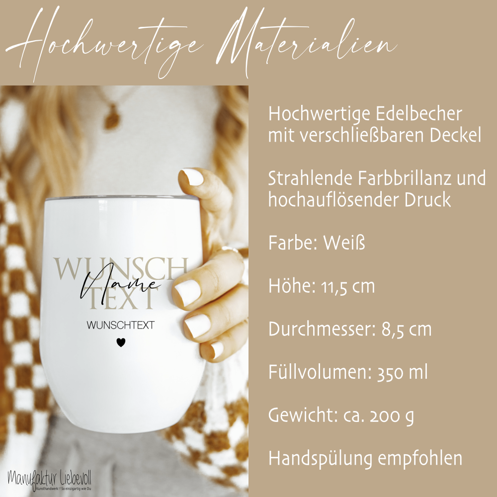 Personalisierter Weinbecher Herzensmensch und Wunschtext aus Edelstahl