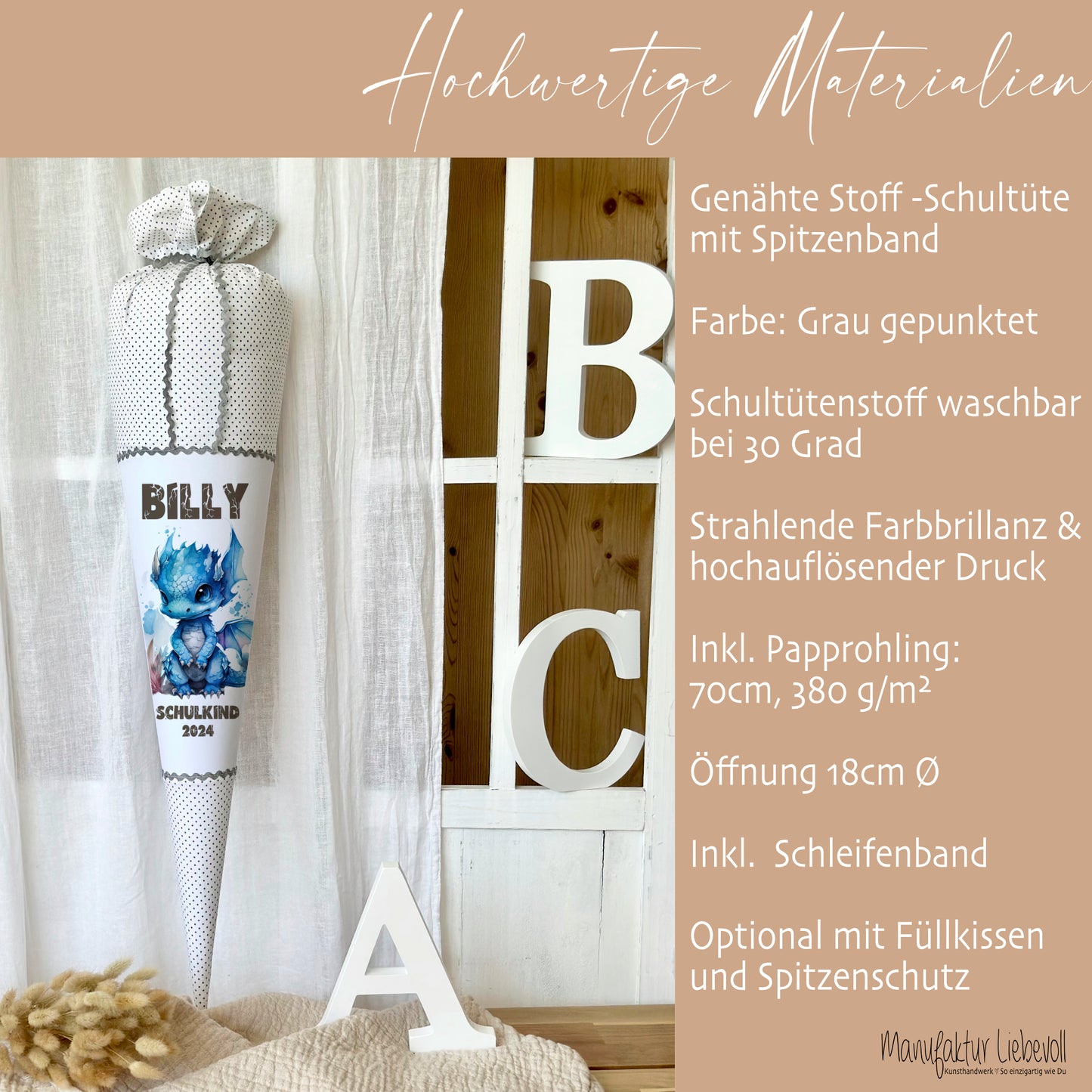 Drachen Schultüte mit Namen für Jungen zur Einschulung