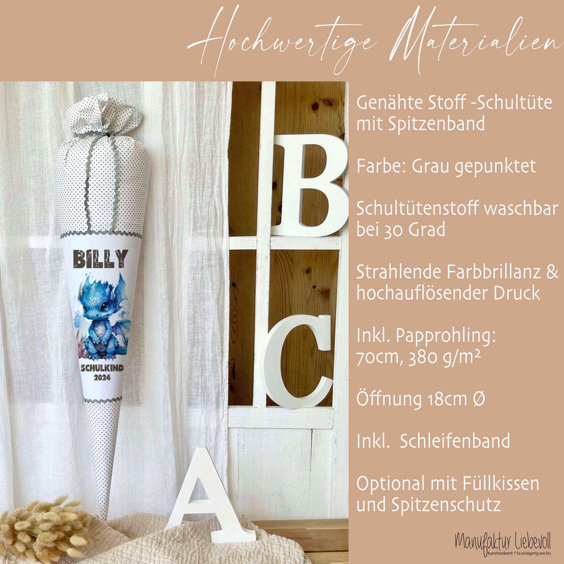 Drachen Schultüte mit Namen für Jungen zur Einschulung
