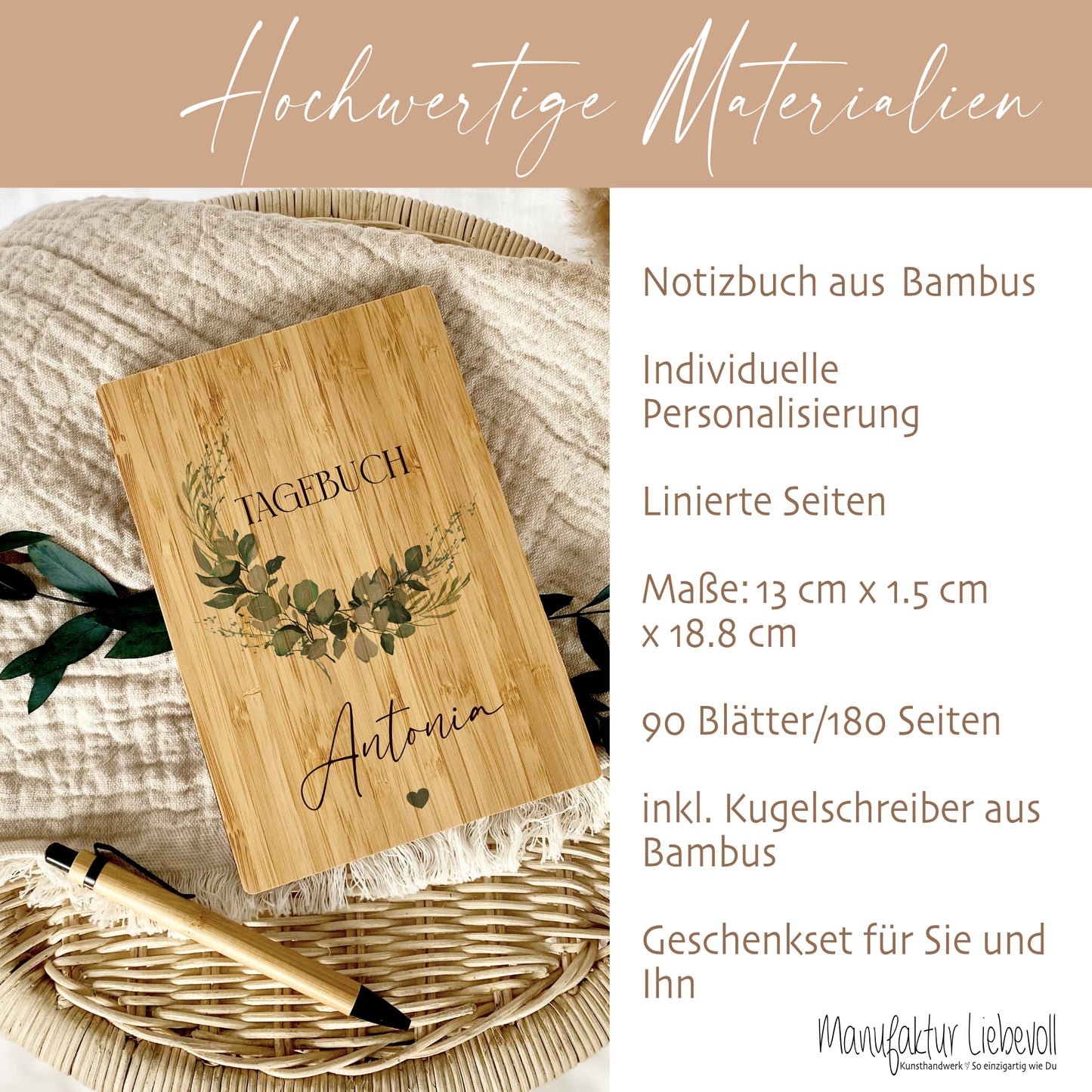 Notizbuch personalisiert Tagebuch mit Namen A5 Journal Mädchen Frauen Teenager Geschenk Schreibheft Journal Notizheft Eukalyptus