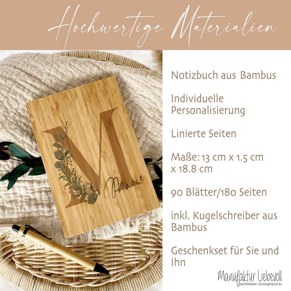 Notizbuch personalisiert Tagebuch mit Namen A5 Journal Mädchen Frauen Teenager Geschenk Schreibheft Journal Notizheft Monogramm Eukalyptus