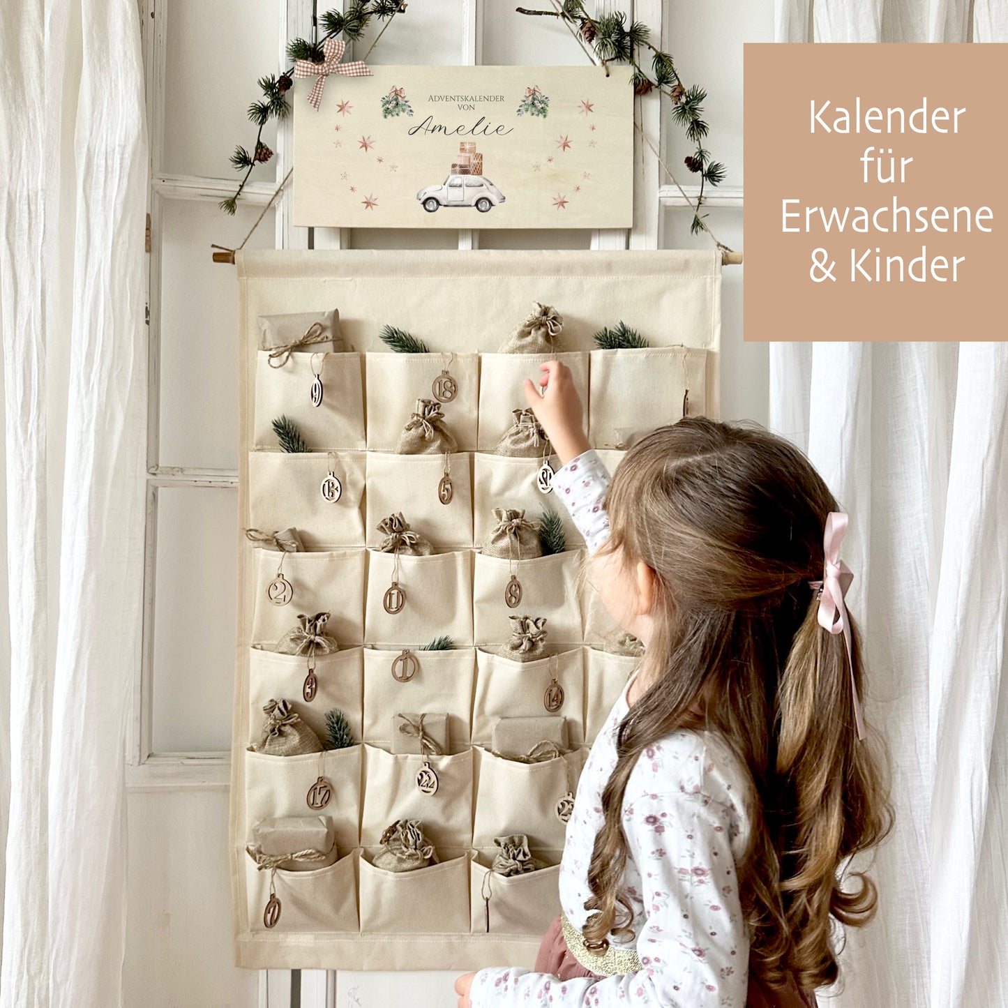 Adventskalender mit Namen Befüllen Boho Stoff Adventskalender "Auto" Advent Kalender Geschenk Frauen Männer Kinder Familie