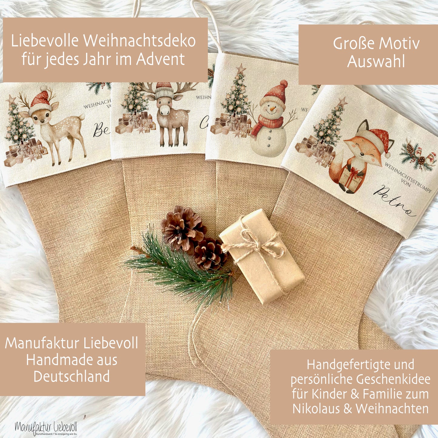 Nikolausstrumpf Nikolausstiefel personalisiert Kinder Weihnachtsstrumpf Rehkitz Mädchen Jungen Name Weihnachtsstiefel Nikolaussocke