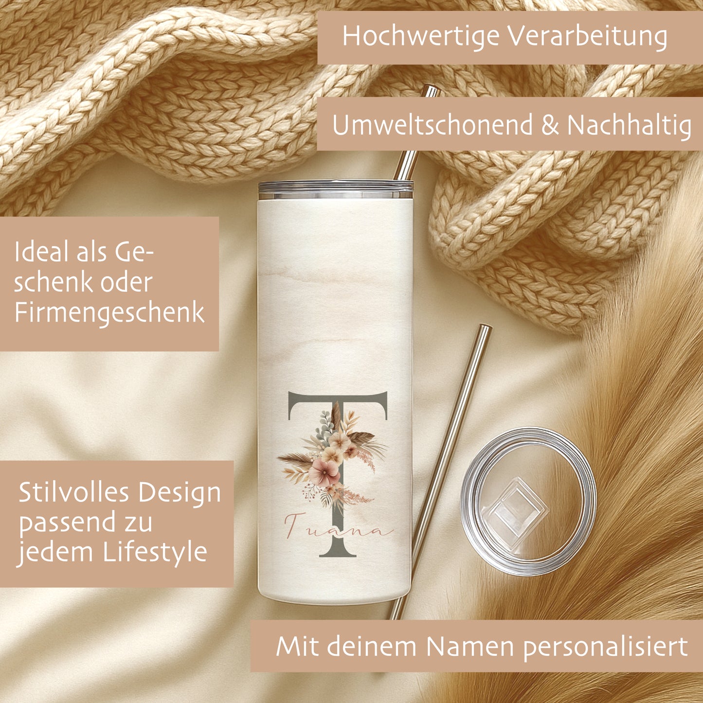Personalisierter Edelstahl-Thermobecher 20 oz mit Namen & Initiale Thermobecher personalisiert  Geschenk für Frauen Boho Kaffeebecher to go