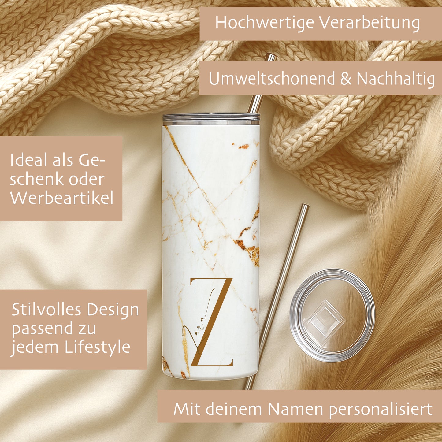 Thermobecher personalisiert 20 oz – Edelstahl Kaffeebecher to go mit Strohhalm, Doppelwandig, Geschenk für Frauen, Beste Freundin Geschenk