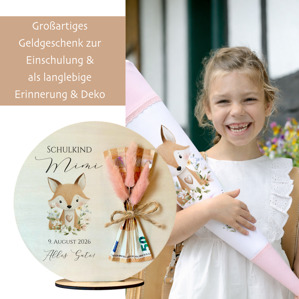 Personalisiertes Geldgeschenk zur Einschulung – Holzschild mit Namen als Geldhalter – Originelles Geschenk zum Schulanfang & Einschulungsdeko