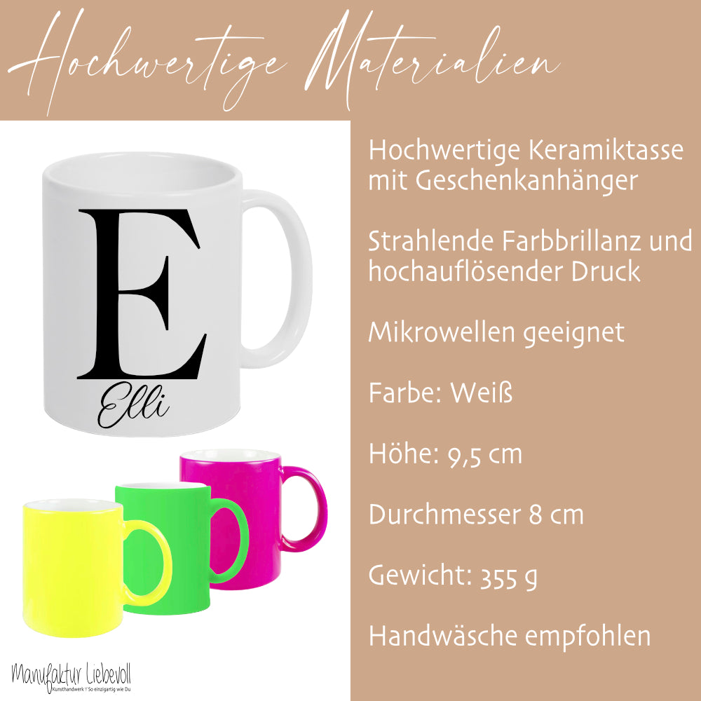 Personalisierte Tasse mit Namen und Buchstaben | 4 Tassenfarben zur Auswahl