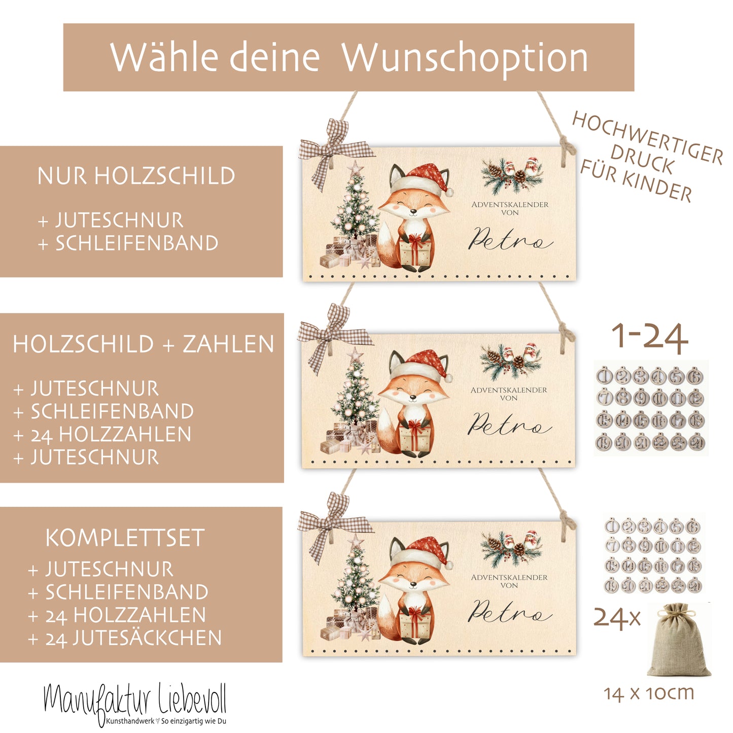 Adventskalender mit Namen für Mädchen und Jungen