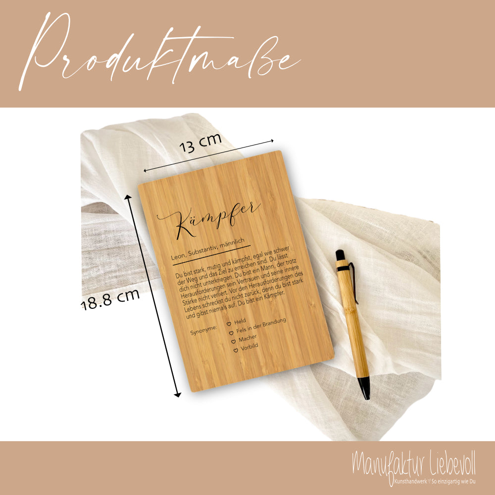 Notizbuch Kämpfer mit Namen Definition Geschenk Mann Freund Sohn Personalisiert Tagebuch Notizheft Journal Zuversicht Kraft Geschenk DIN A5