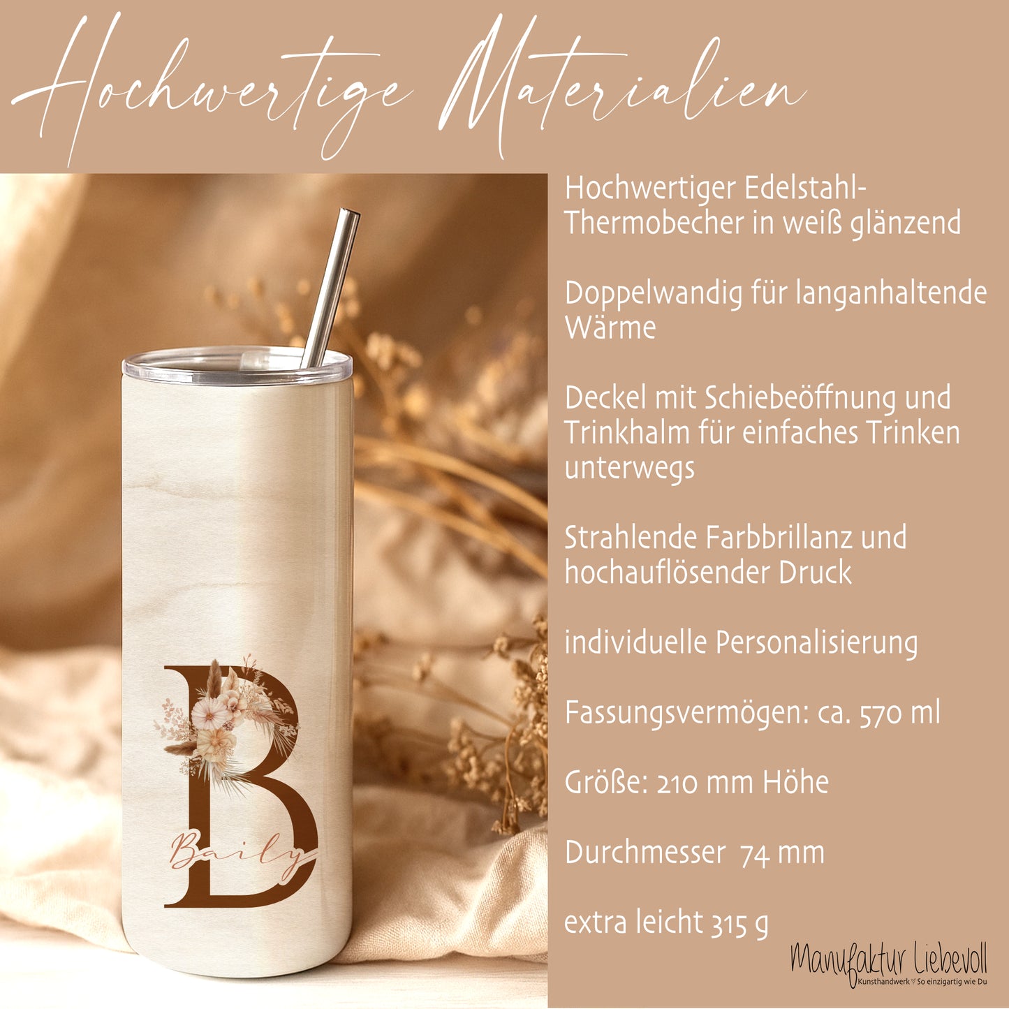 Personalisierter Edelstahl-Thermobecher 20 oz mit Namen & Initiale Thermobecher personalisiert  Geschenk für Frauen Boho Kaffeebecher to go