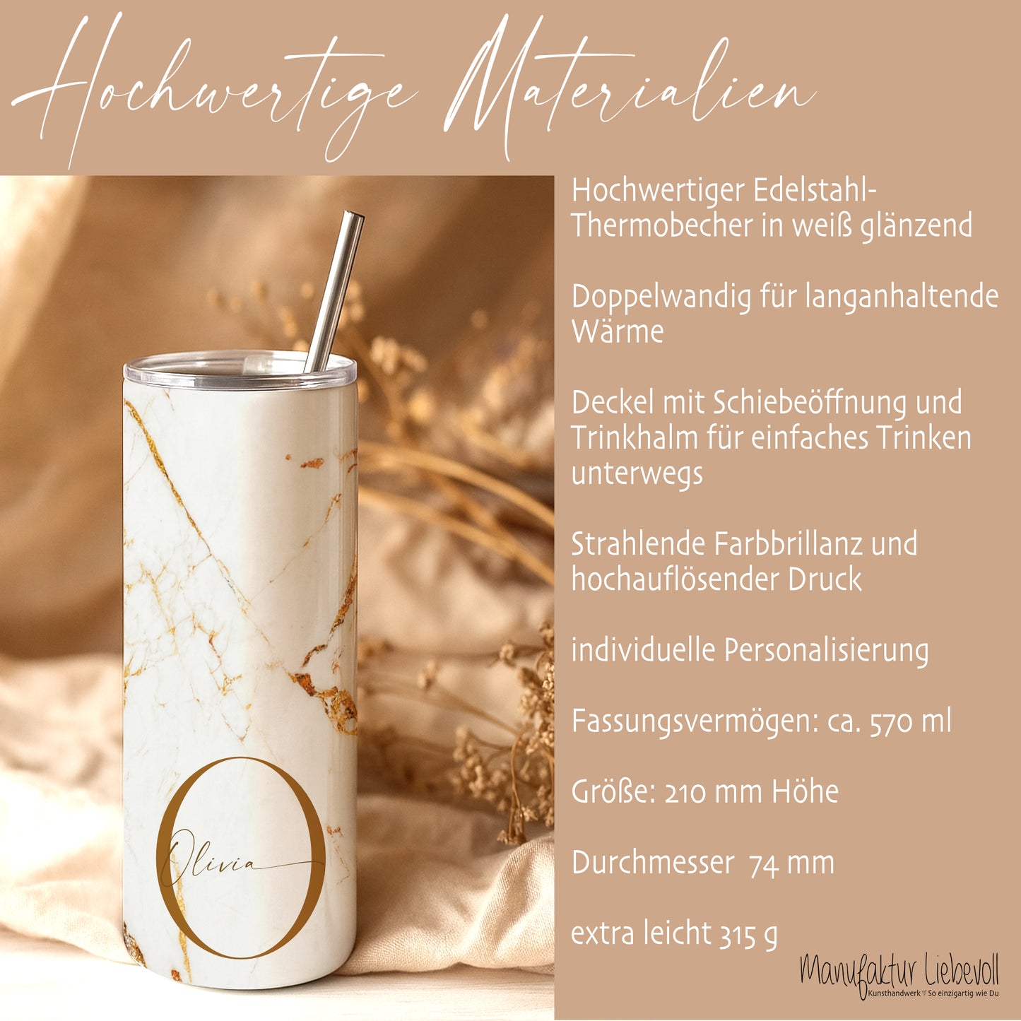Thermobecher personalisiert 20 oz – Edelstahl Kaffeebecher to go mit Strohhalm, Doppelwandig, Geschenk für Frauen, Beste Freundin Geschenk