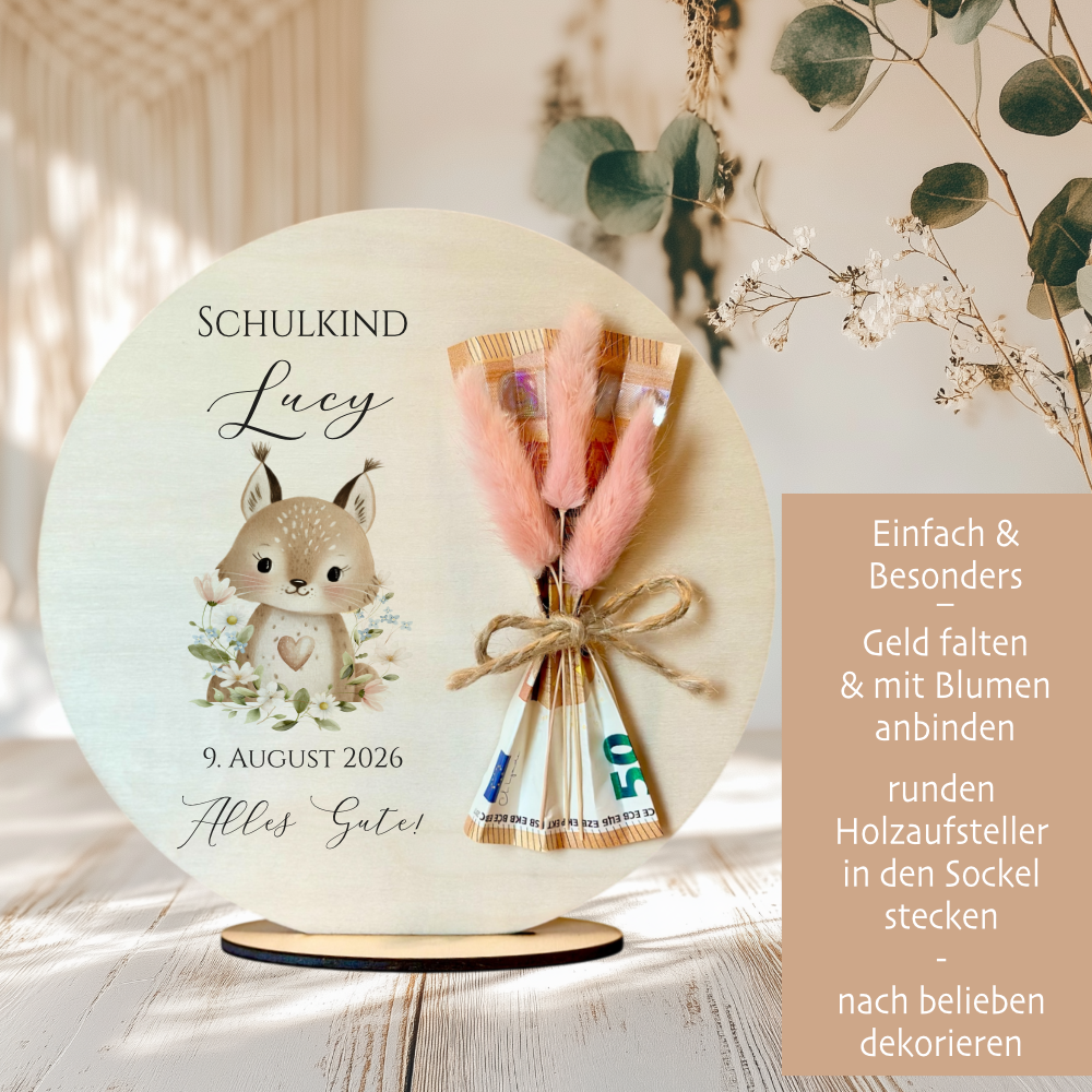 Personalisiertes Geldgeschenk zur Einschulung – Holzschild mit Namen als Geldhalter – Originelles Geschenk zum Schulanfang & Einschulungsdeko