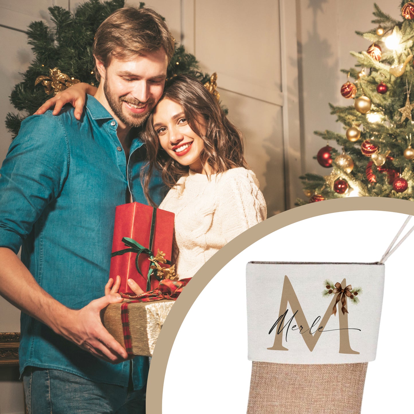 Nikolausstiefel Name & Monogramm I Personalisierter Boho Weihnachtsstiefel I Nikolausstrumpf Weihnachtsgeschenk I 4 Varianten zur Auswahl