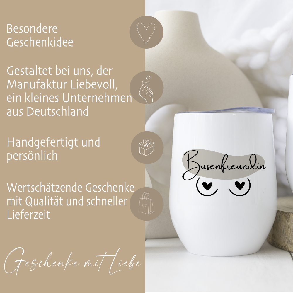 Weinbecher Busenfreundin aus Edelstahl für die Beste Freundin, 3 Motive zur Auswahl