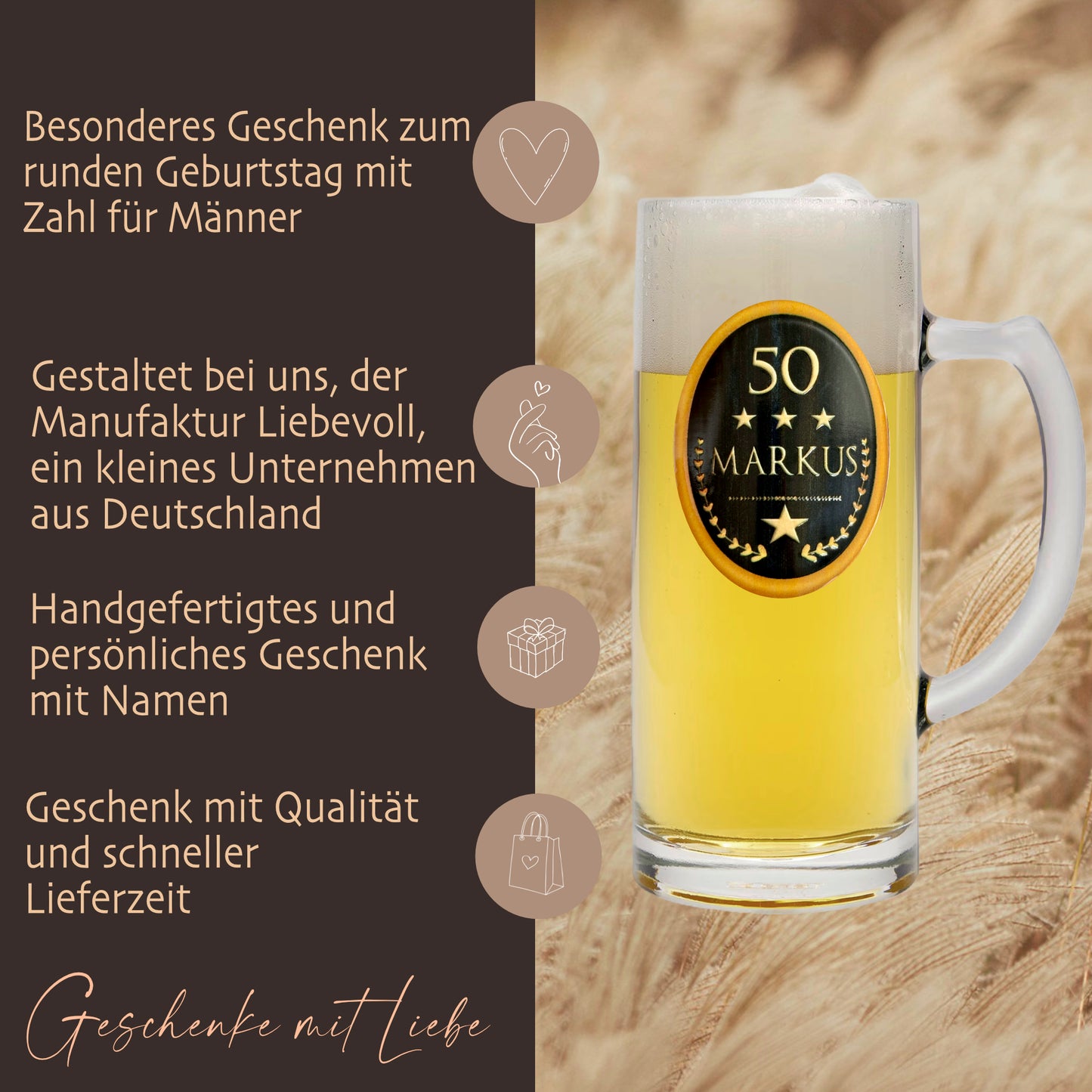 Personalisiertes Bierglas mit Geburtstagszahl und Wunschnamen