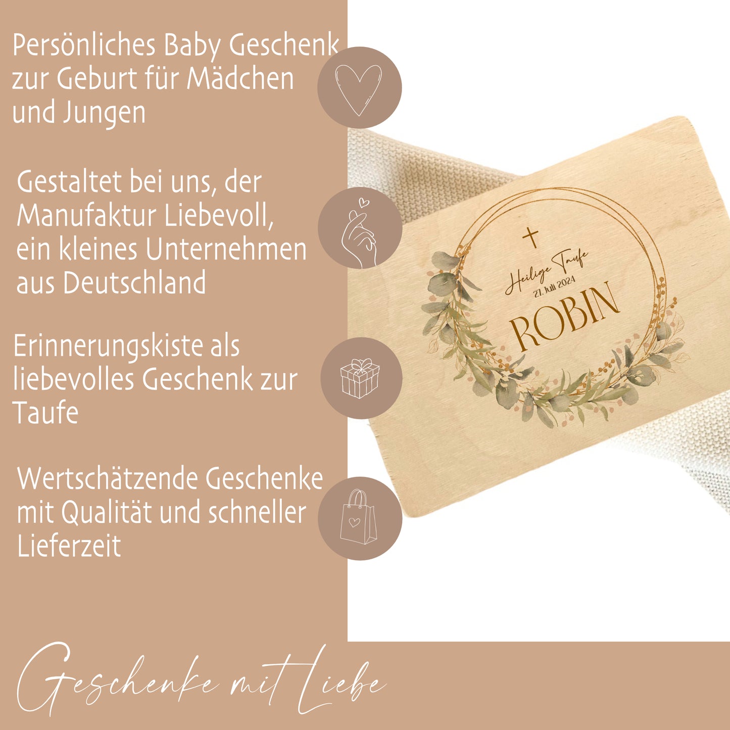 Erinnerungskiste Holzbox Geschenk Taufe mit Namen