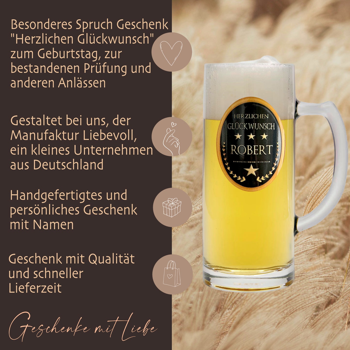 Bierglas Gravur Name Spruch Geschenk Geburtstag Bierkrug personalisiert Männer Geburtstagsgeschenk Prüfung bestanden I Manufaktur Liebevoll